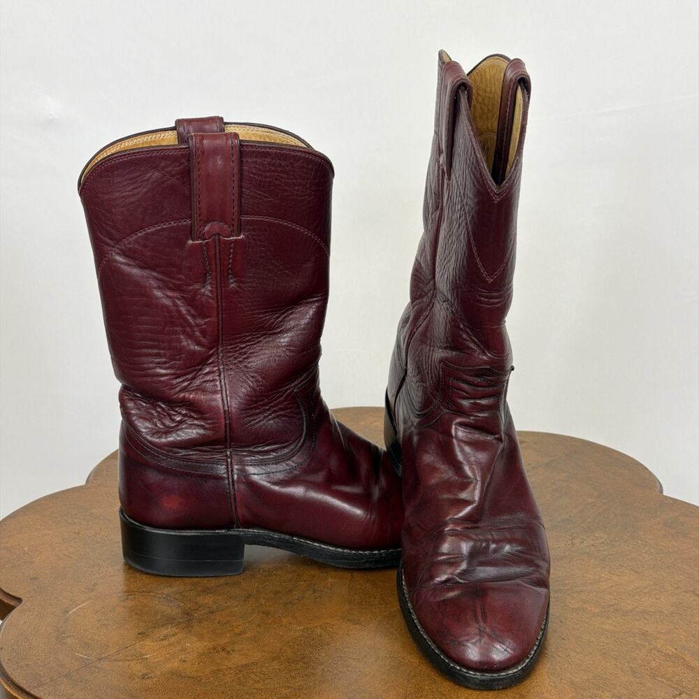 Justin 3068 Women's 6.5 Burgundy Black Cherry Leather Western Boots Made in USA